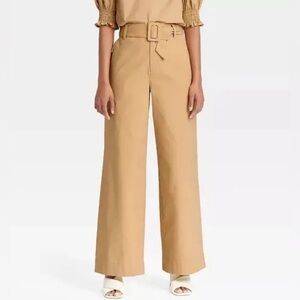 Who What Wear Women’s Belted Ultra Wide Leg Trousers. Tan. Size 14. 100% Cotton.